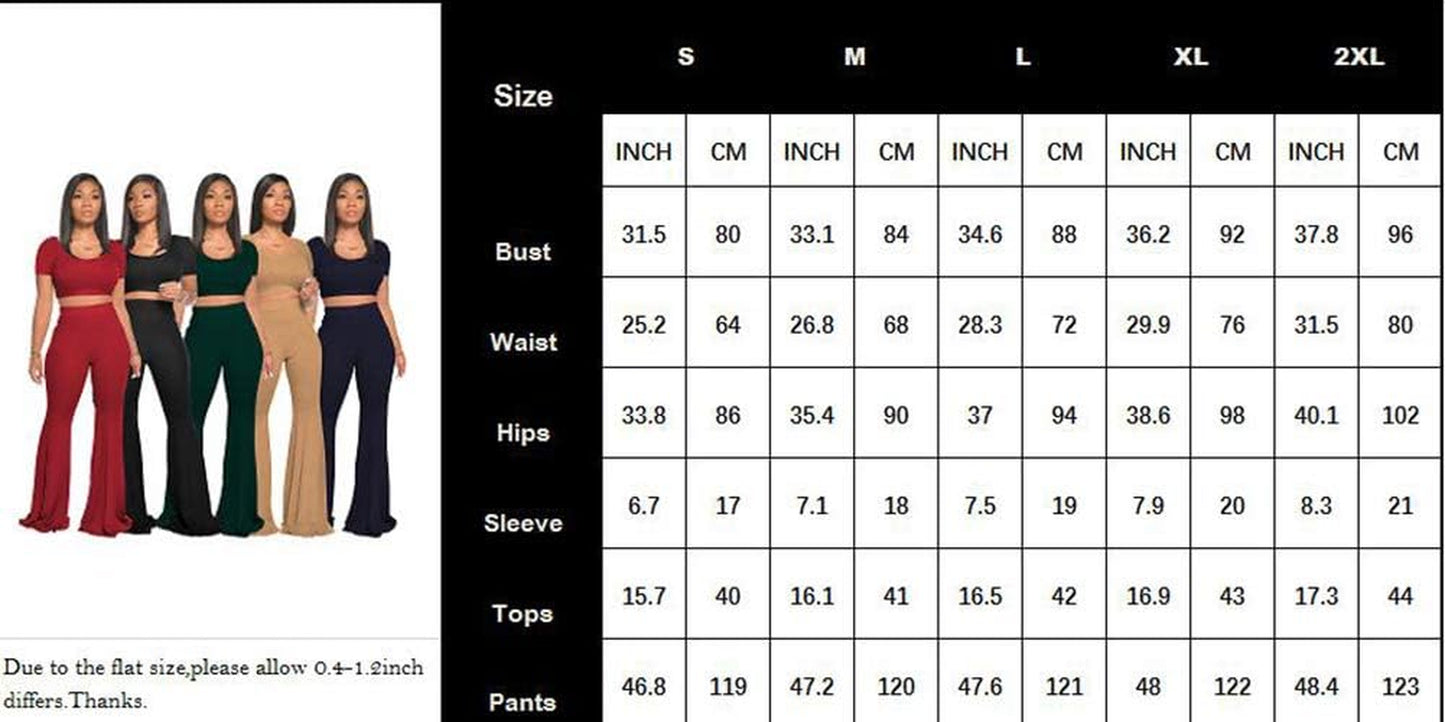 2 Piece Outfits for Women Workout Sets - Sexy Crop Top + High Waisted Flared Long Pant Sets Track Suits Yoga Sports