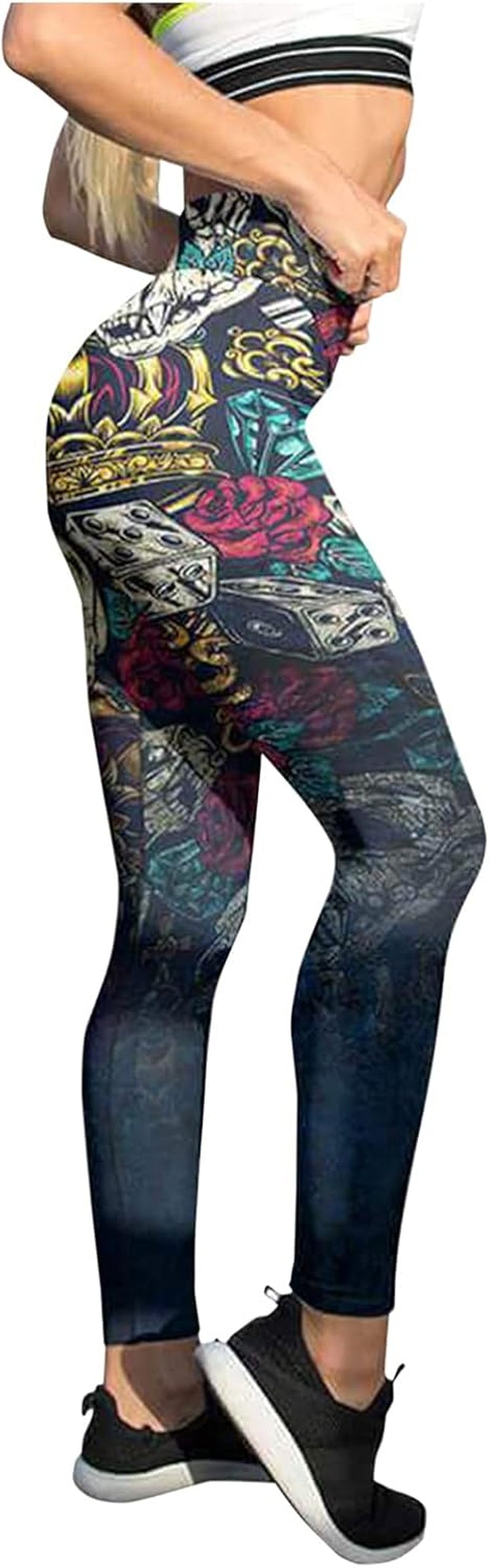 High Waisted Halloween Yoga Leggings for Women Tummy Control,Skull Halloween Print Pumpkin Print Running Stretch Yoga Pants Sweatpants, Black