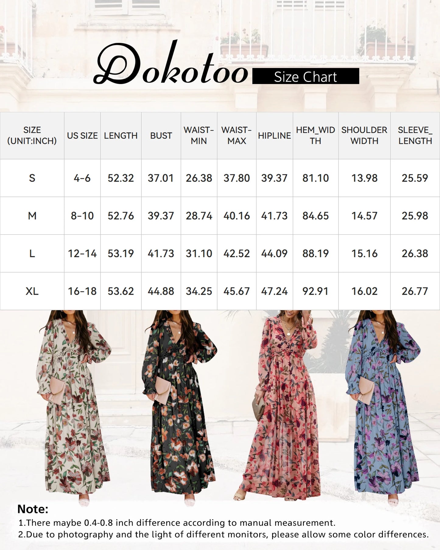 Blue Floral Print Maxi Dress for Women Fall Chiffon Deep V Neck Long Sleeves Ruffle Hem Party Dresses Fashion Elastic Cuffs Boho Dresses for Holiday Vacation, US 4-6(S)