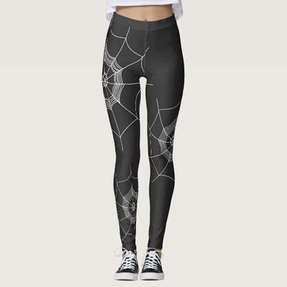 Womens Halloween Leggings Spider Print Yoga Pants Funny plus Size High Waist Stretchy Fit Work Workout Hip Lift Trousers, Black