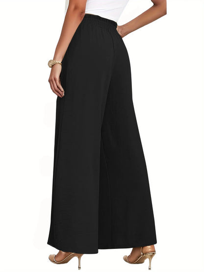 Womens Wide Leg Lounge Pants with Pockets High Waisted Adjustable Tie Knot Loose Casual Trousers Dress Work Pants